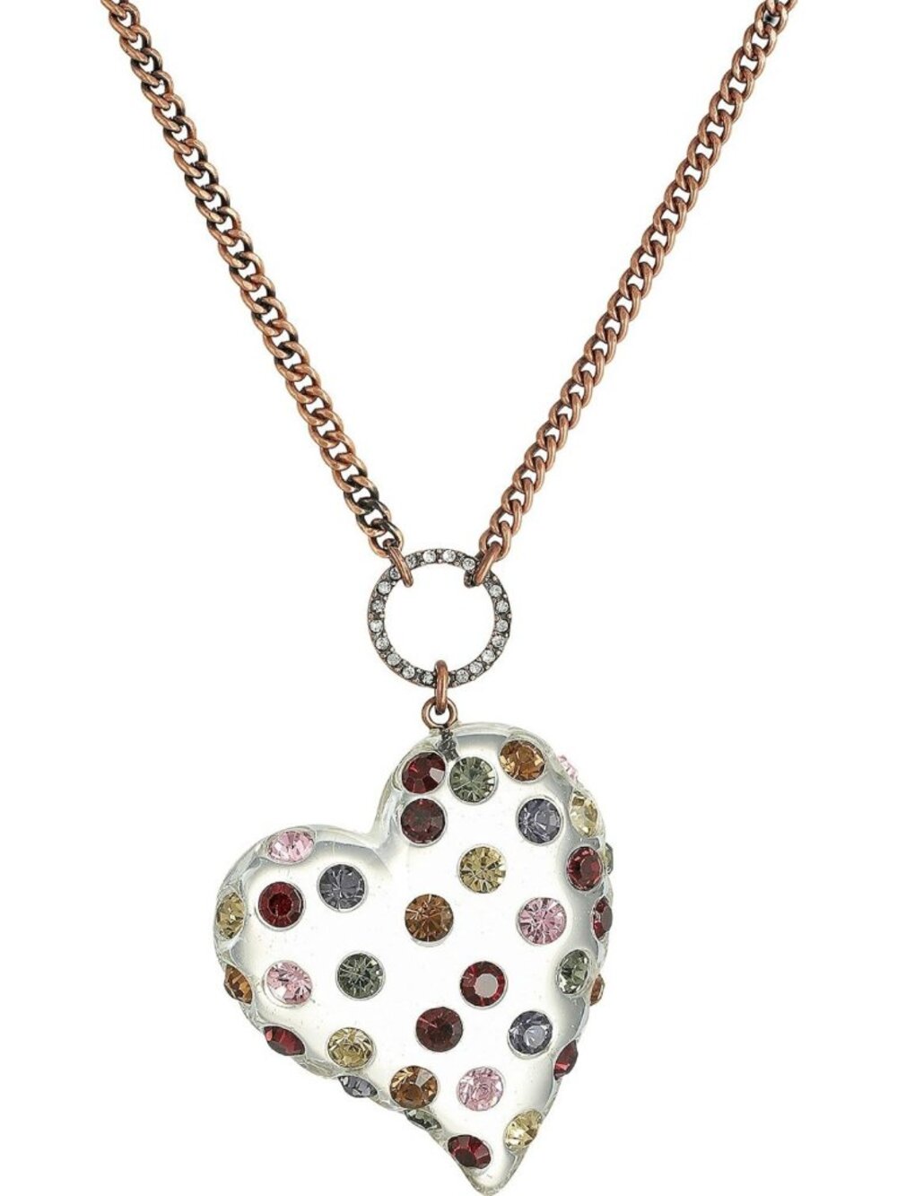 Colorful Mixed Stone Heart Pendant Necklace | Long Lucite Chain Jewelry